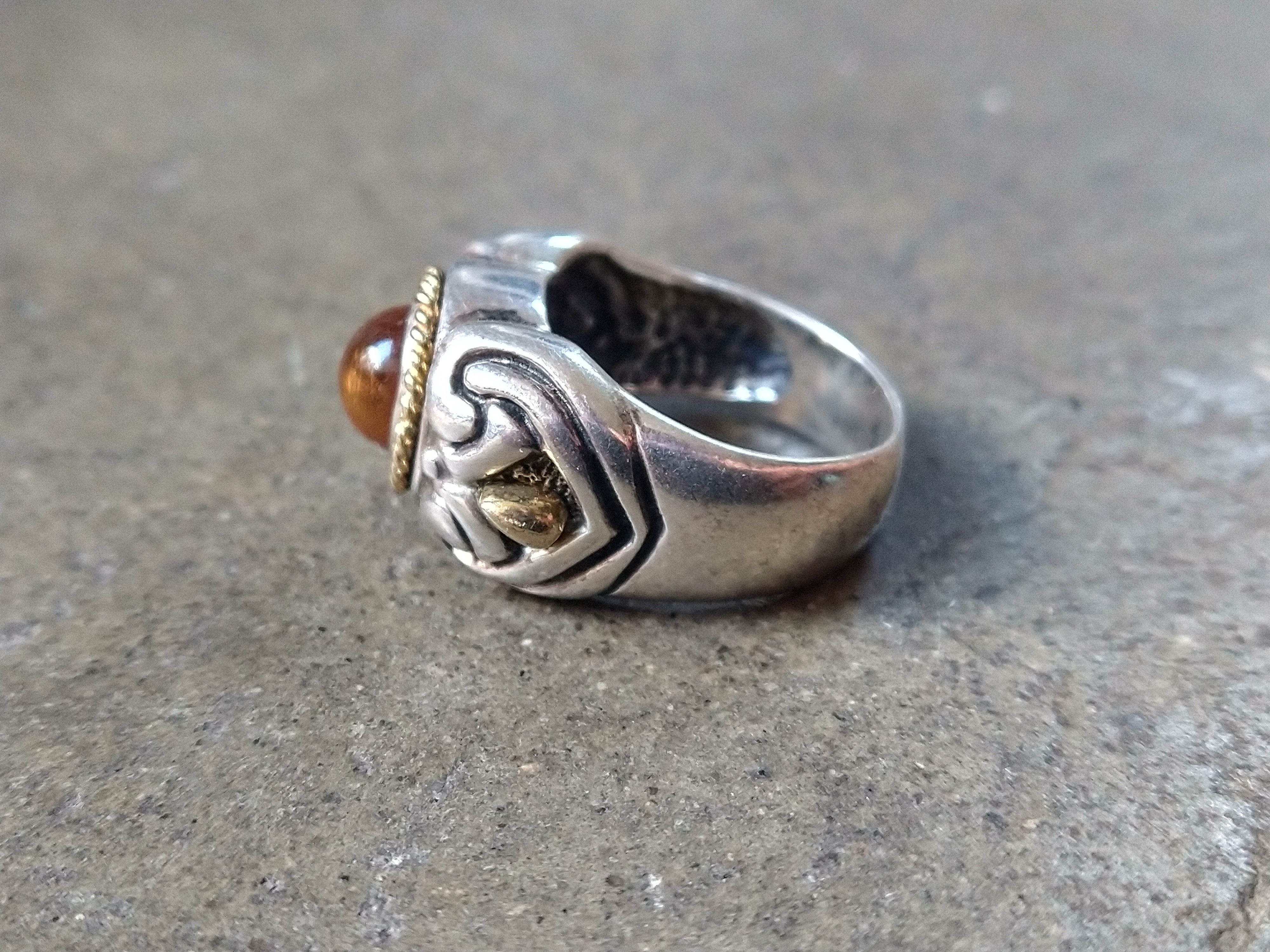 Jewelry Vintage Sterling Silver Ring 9.25 Yellow Glass Italy 10.6g Size ONE SIZE - 4 Thumbnail