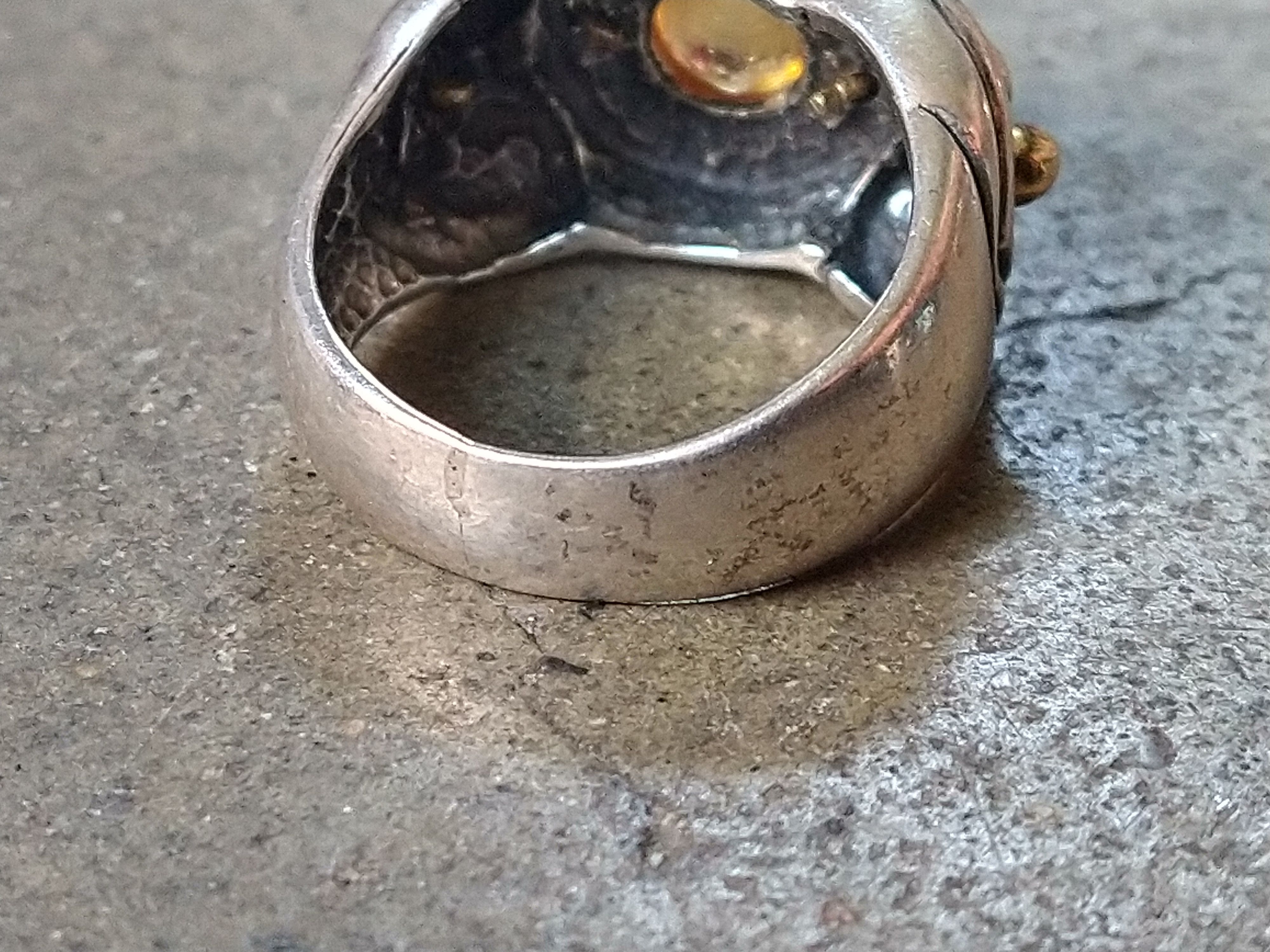 Jewelry Vintage Sterling Silver Ring 9.25 Yellow Glass Italy 10.6g Size ONE SIZE - 12 Thumbnail