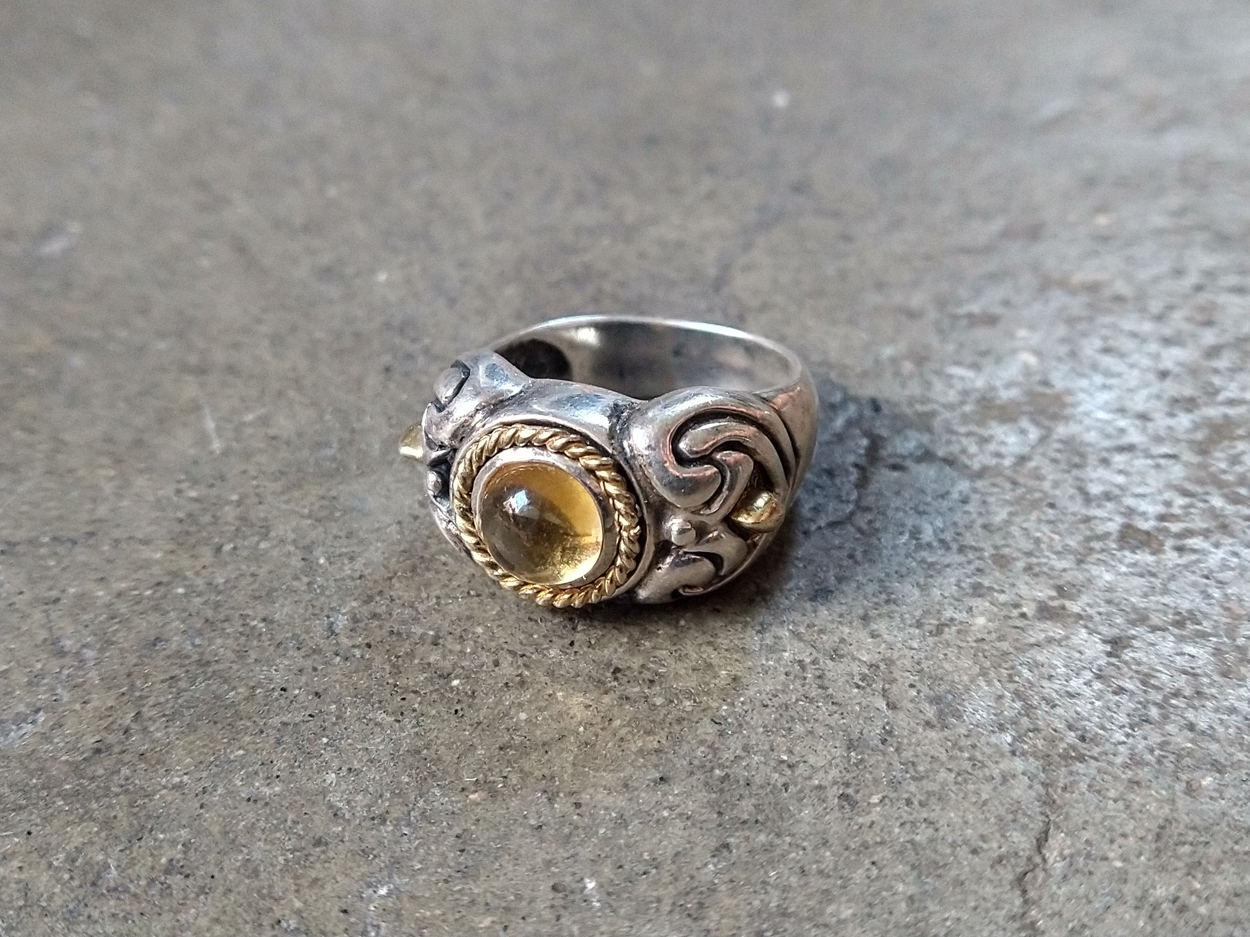 Jewelry Vintage Sterling Silver Ring 9.25 Yellow Glass Italy 10.6g Size ONE SIZE - 1 Thumbnail