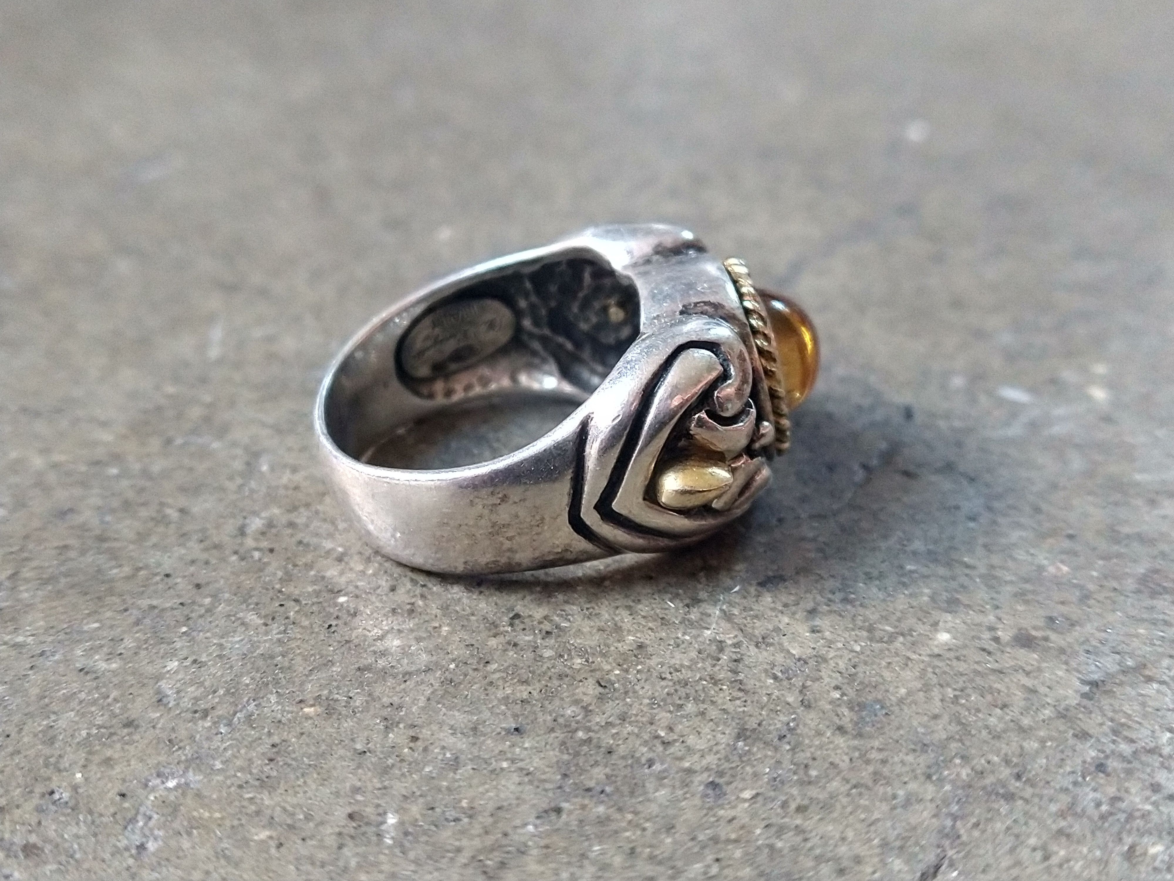 Jewelry Vintage Sterling Silver Ring 9.25 Yellow Glass Italy 10.6g Size ONE SIZE - 5 Thumbnail