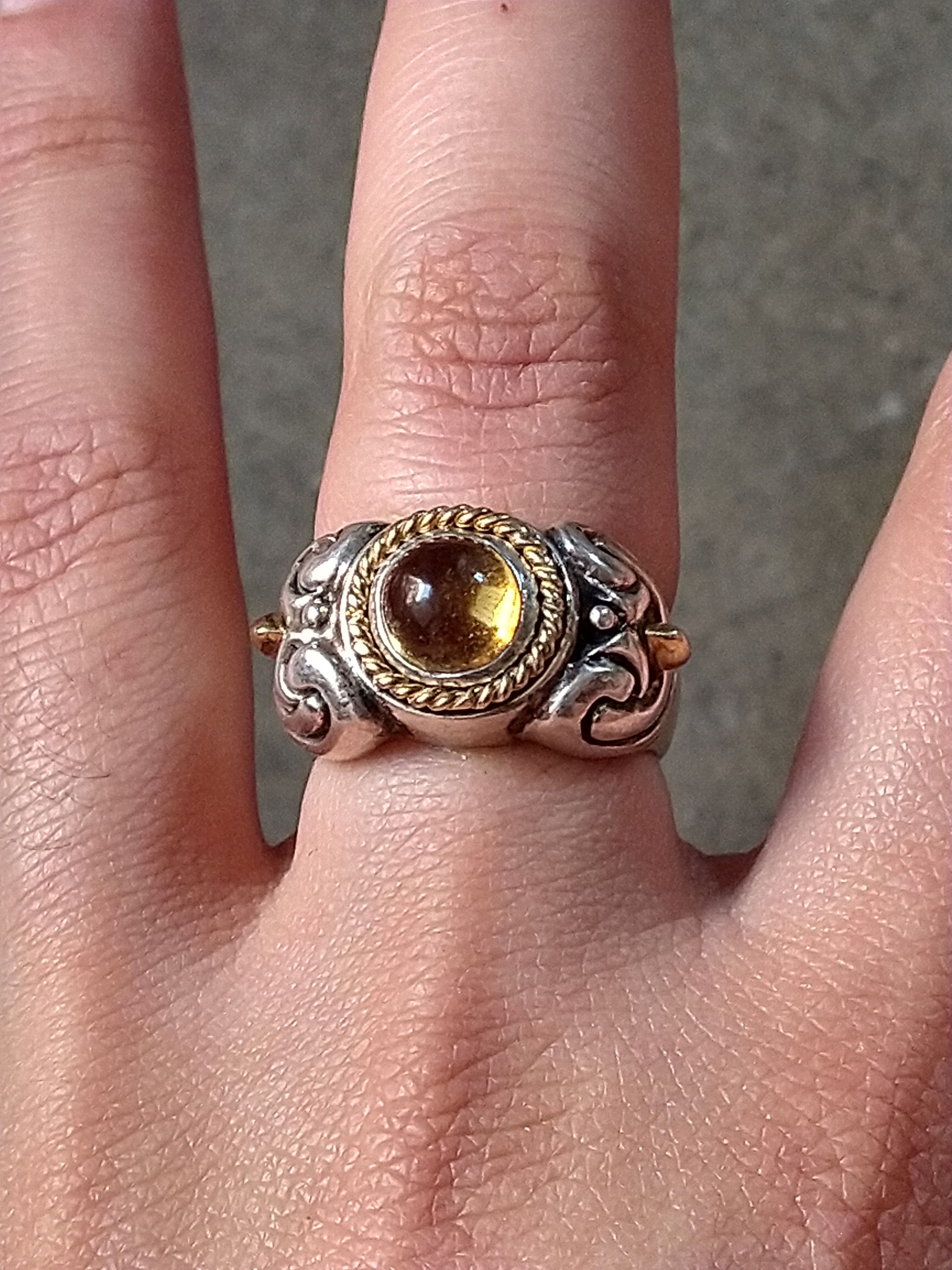 Jewelry Vintage Sterling Silver Ring 9.25 Yellow Glass Italy 10.6g Size ONE SIZE - 13 Thumbnail