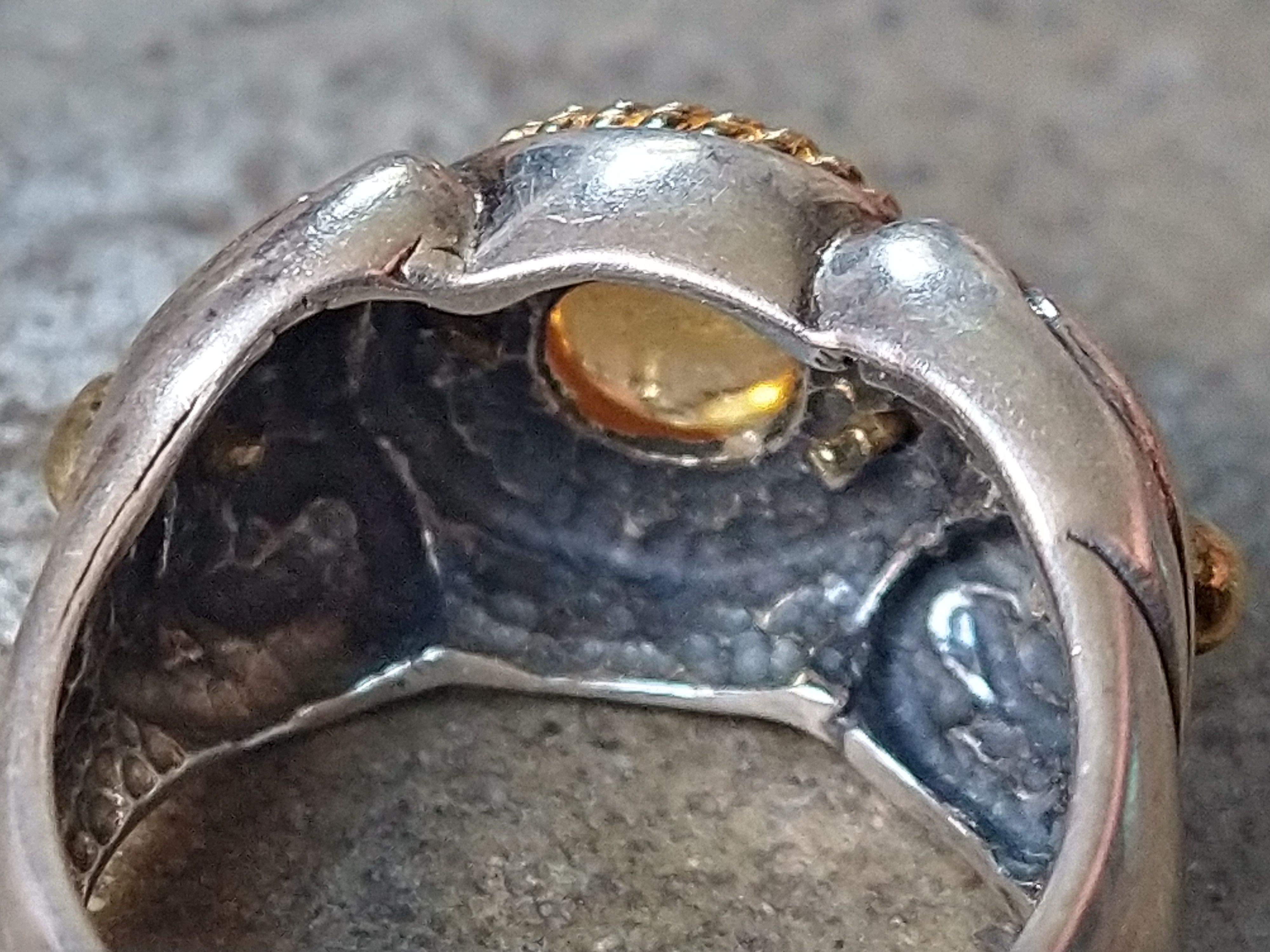 Jewelry Vintage Sterling Silver Ring 9.25 Yellow Glass Italy 10.6g Size ONE SIZE - 9 Thumbnail