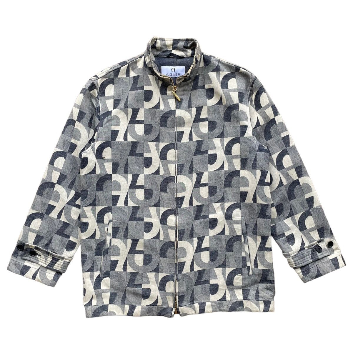 Aigner × Designer 💥 AIGNER ITALY LUXURY MONOGRAM ZIPPER BELTED JACKET Size M / US 6-8 / IT 42-44 - 1 Thumbnail