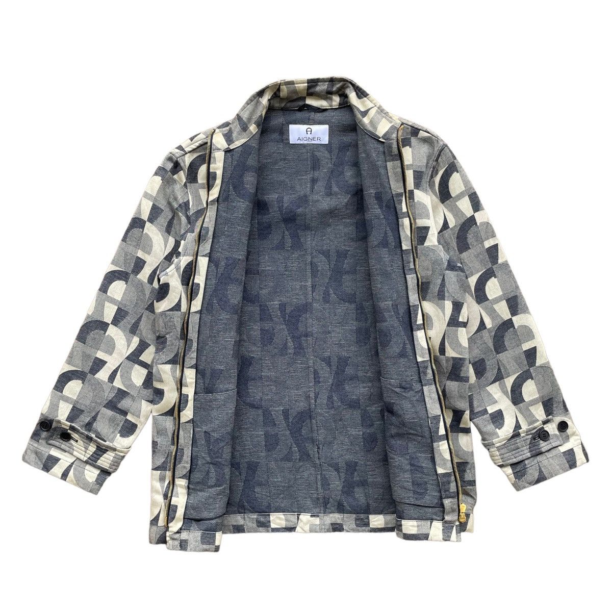 Aigner × Designer 💥 AIGNER ITALY LUXURY MONOGRAM ZIPPER BELTED JACKET Size M / US 6-8 / IT 42-44 - 7 Thumbnail