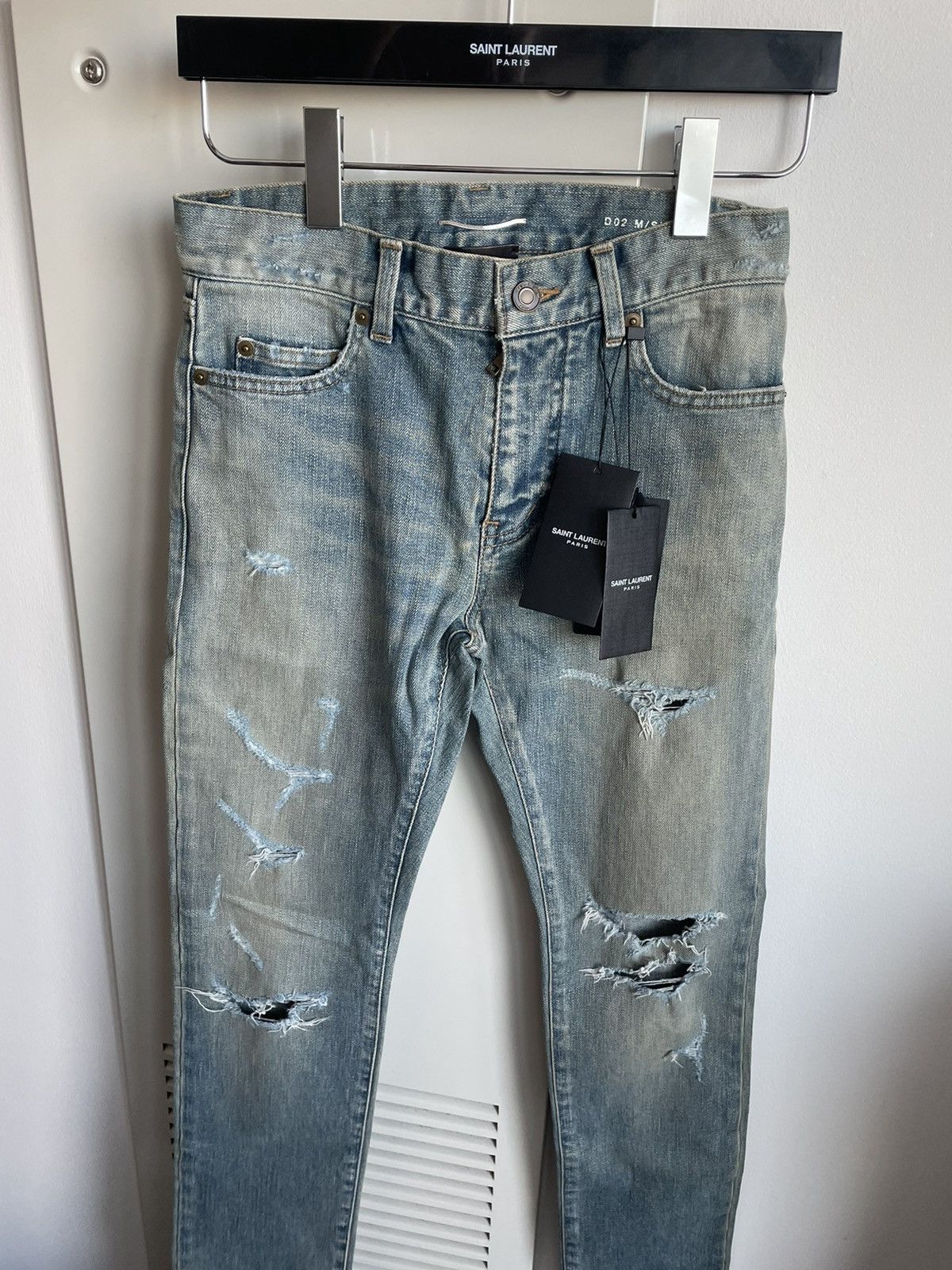 Saint Laurent Paris Sold Extremely Rare Brand NEW Runway Hedi Trash Crash Denim Size US 27 - 18 Thumbnail
