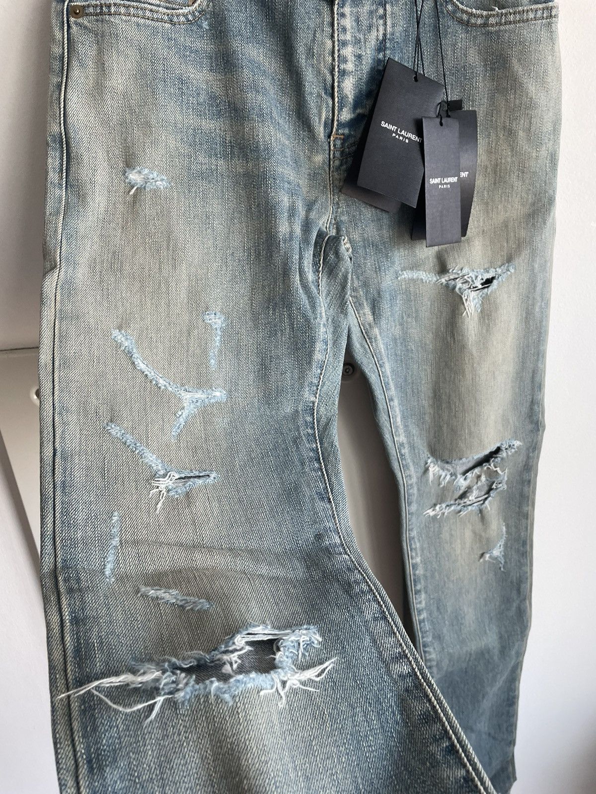 Saint Laurent Paris Sold Extremely Rare Brand NEW Runway Hedi Trash Crash Denim Size US 27 - 17 Thumbnail