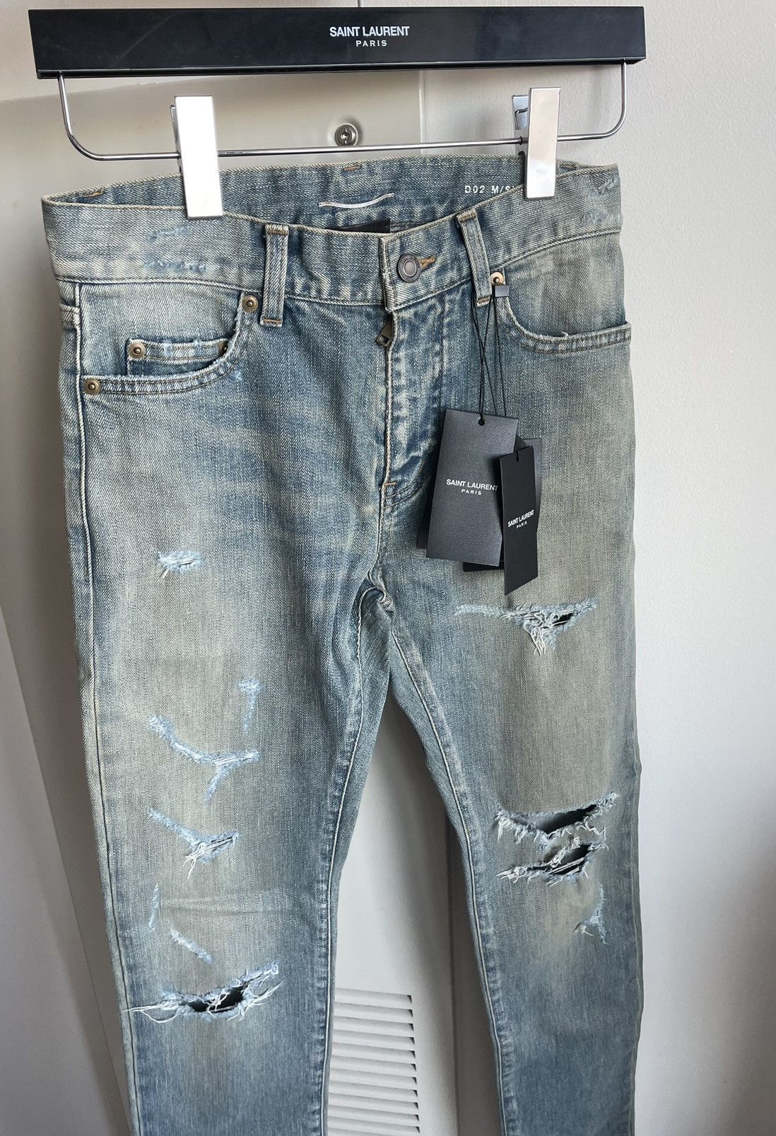 Saint Laurent Paris Sold Extremely Rare Brand NEW Runway Hedi Trash Crash Denim Size US 27 - 25 Thumbnail