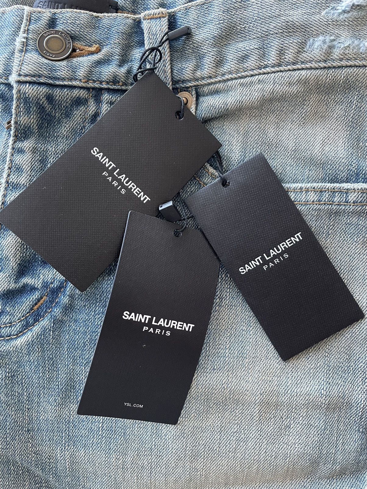 Saint Laurent Paris Sold Extremely Rare Brand NEW Runway Hedi Trash Crash Denim Size US 27 - 7 Thumbnail