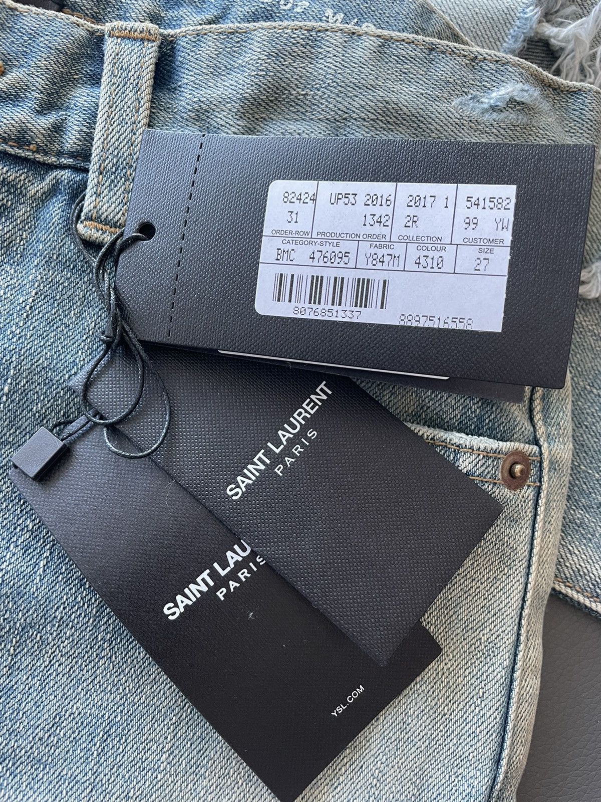 Saint Laurent Paris Sold Extremely Rare Brand NEW Runway Hedi Trash Crash Denim Size US 27 - 5 Thumbnail