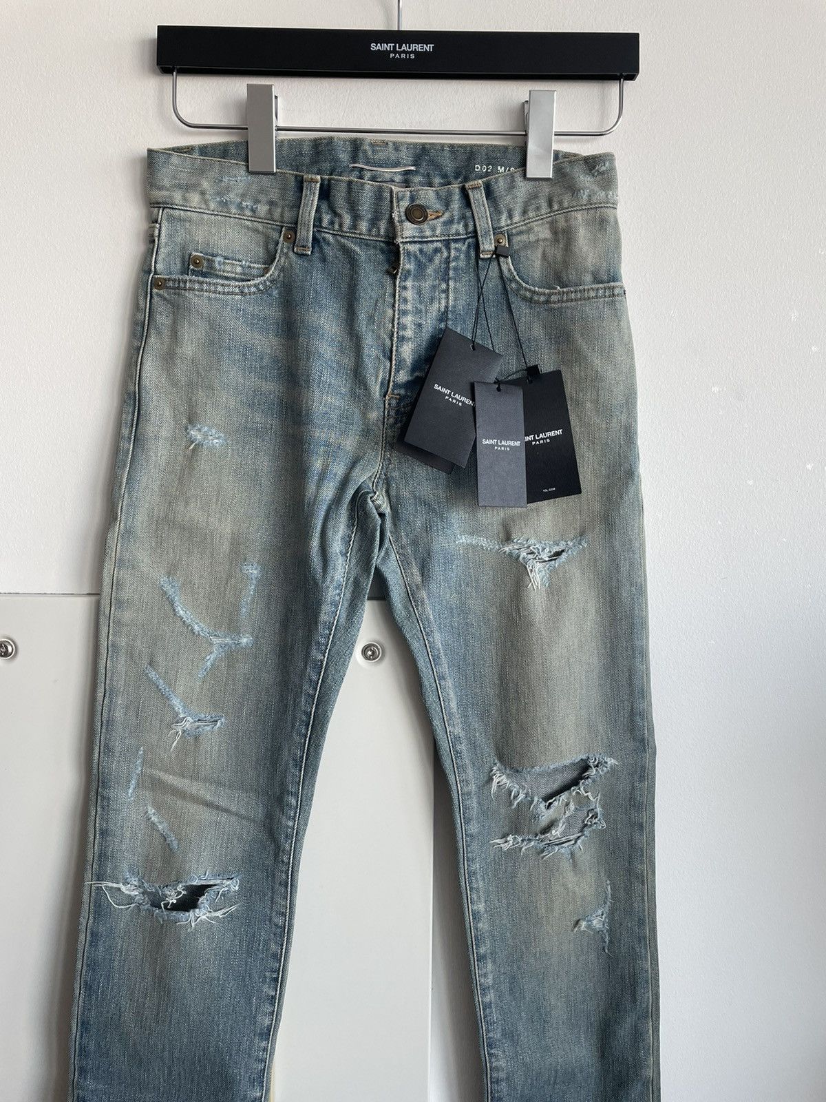 Saint Laurent Paris Sold Extremely Rare Brand NEW Runway Hedi Trash Crash Denim Size US 27 - 24 Thumbnail