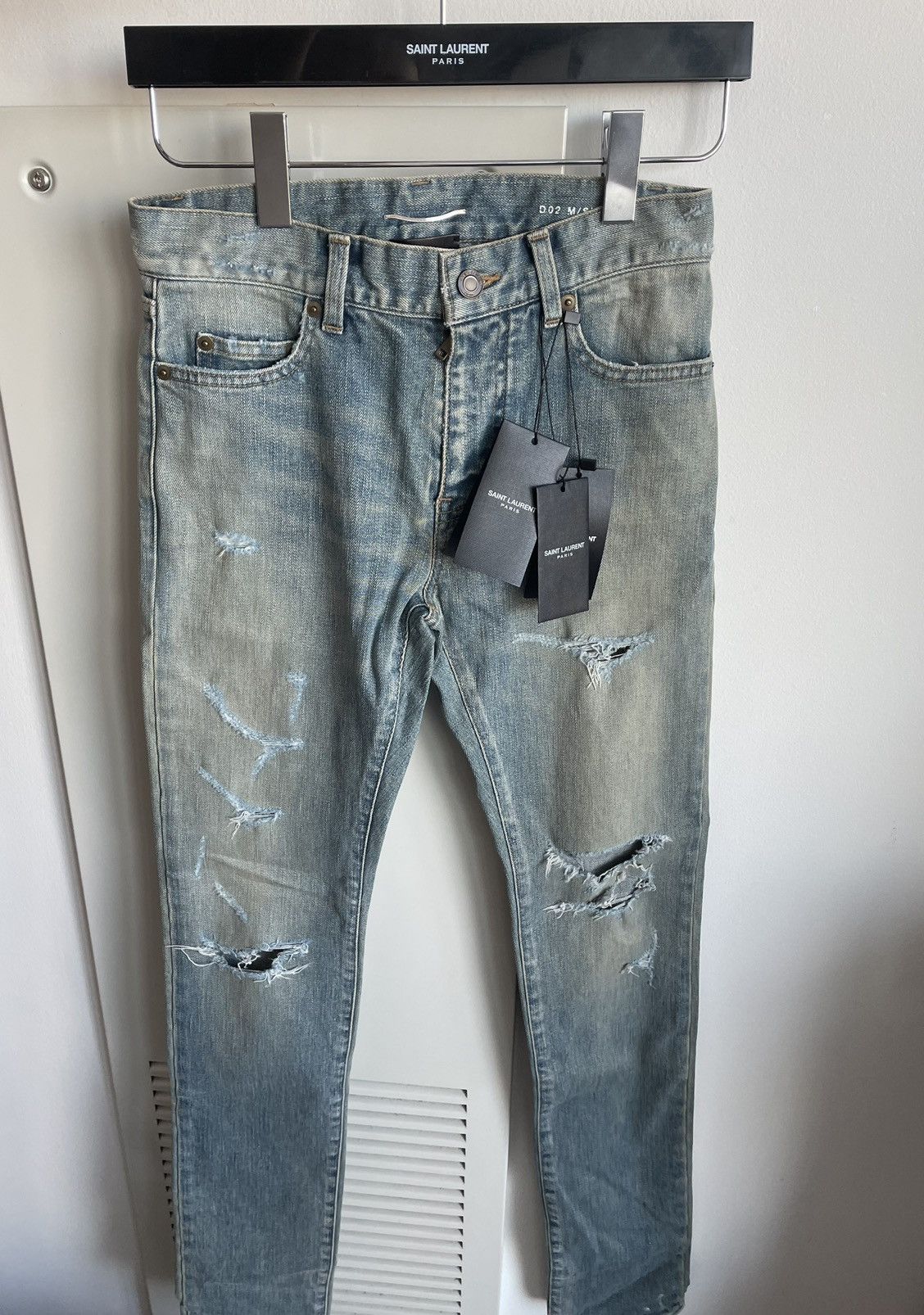 Saint Laurent Paris Sold Extremely Rare Brand NEW Runway Hedi Trash Crash Denim Size US 27 - 1 Thumbnail