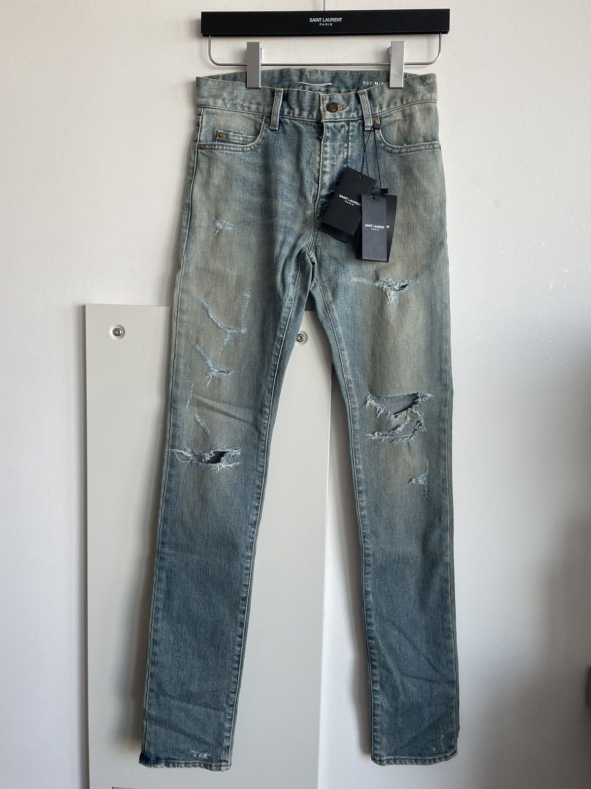 Saint Laurent Paris Sold Extremely Rare Brand NEW Runway Hedi Trash Crash Denim Size US 27 - 14 Thumbnail