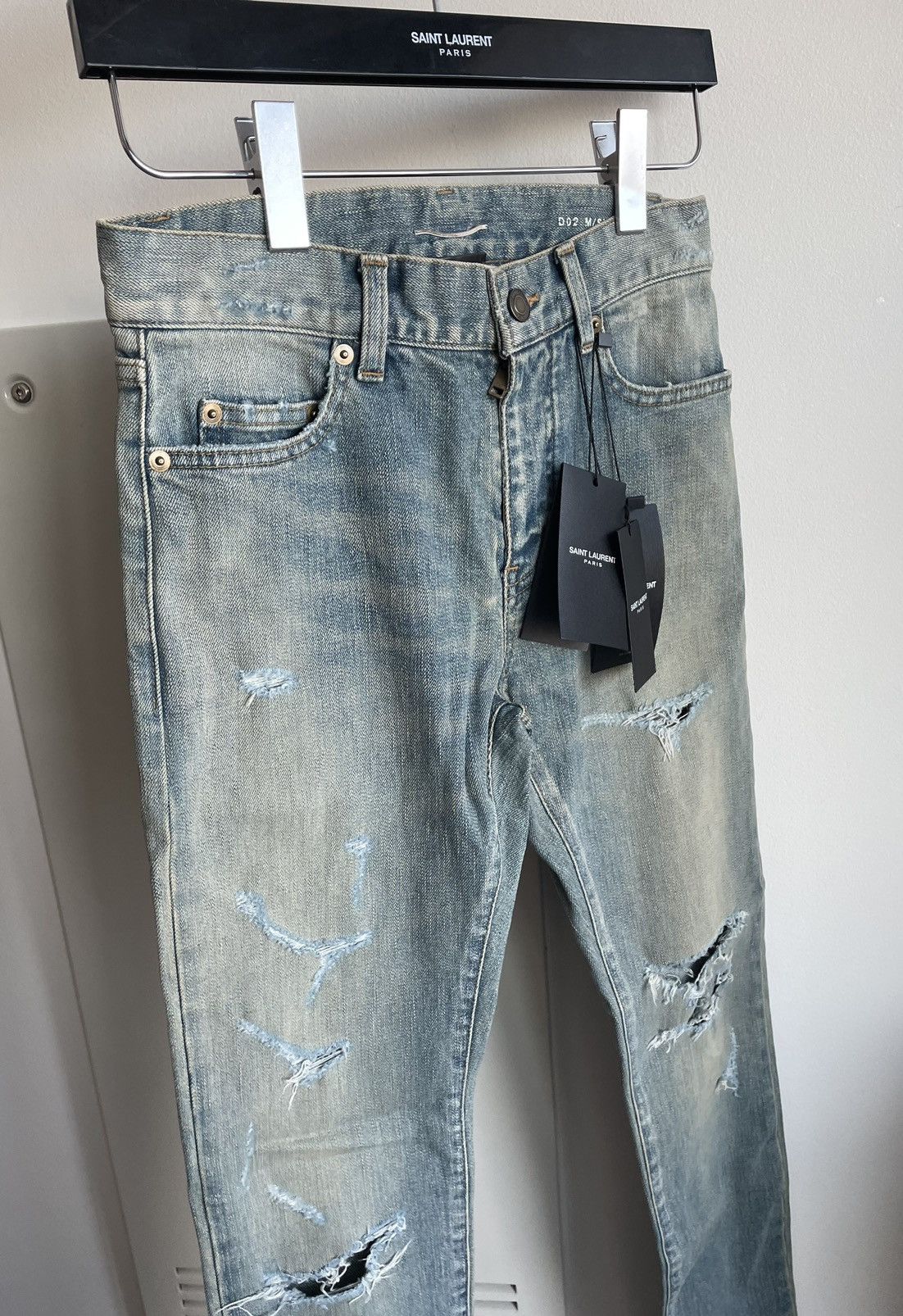 Saint Laurent Paris Sold Extremely Rare Brand NEW Runway Hedi Trash Crash Denim Size US 27 - 23 Thumbnail