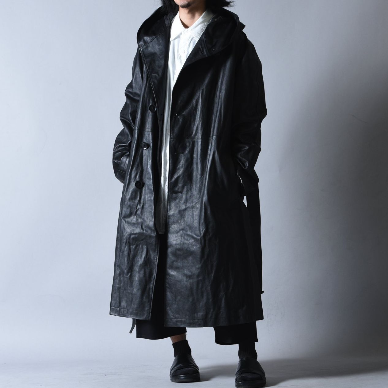 Isamu Katayama Backlash × Yohji Yamamoto Yohji Yamamoto X BACKLASH Hood Leather Coat Size US L / EU 52-54 / 3 - 2 Thumbnail