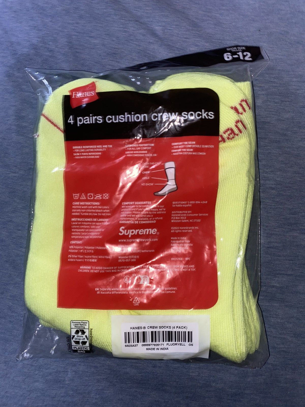 Supreme Supreme/Hanes Socks (1 PAIR) Size ONE SIZE - 3 Thumbnail