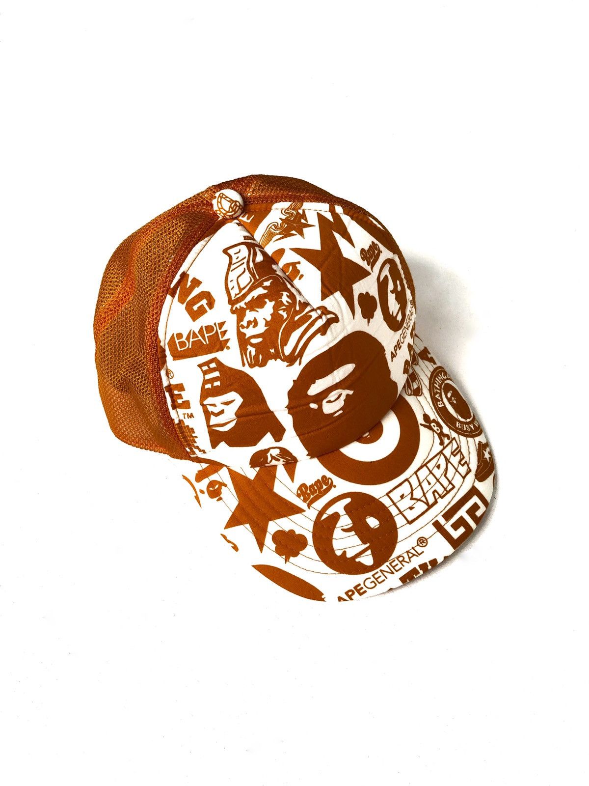 Bape OG Bape Orange Mesh Trucker Snapback Cap Size ONE SIZE - 3 Thumbnail