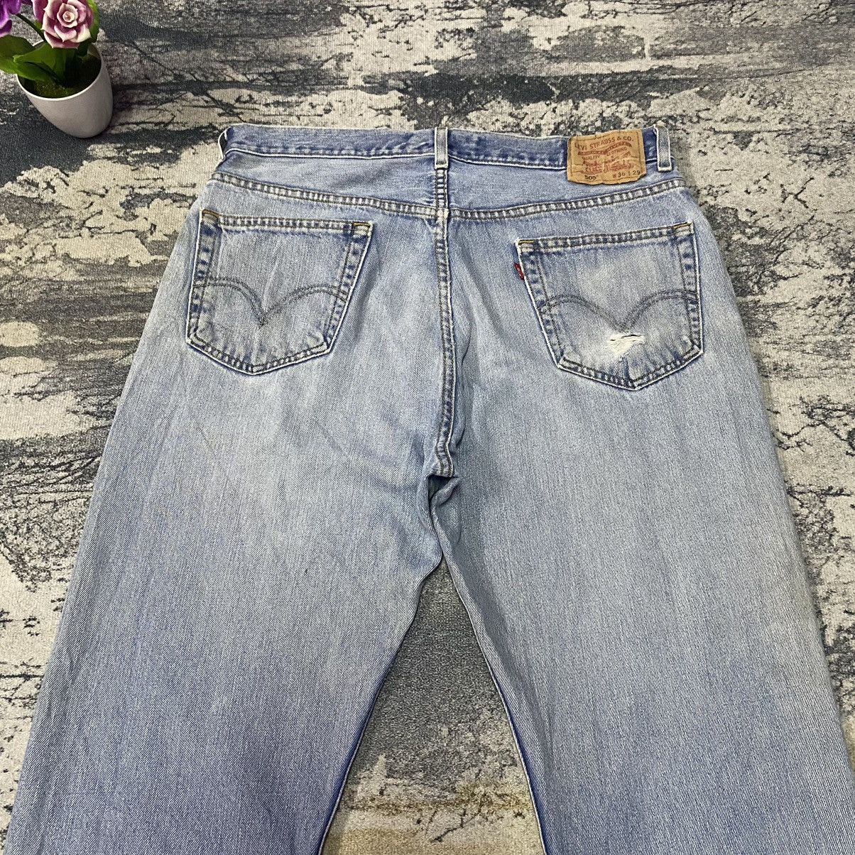 Jean × Levi's × Vintage Vintage Levis 505 Faded Light Washed Distressed Jeans Size US 36 / EU 52 - 9 Thumbnail