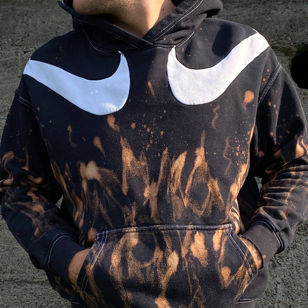 If Six Was Nine × Japanese Brand × Nike Vintage Nike Custom Hoodie With Fire Big Swoosh 90s Y2K USA Size US S / EU 44-46 / 1 - 1 Thumbnail