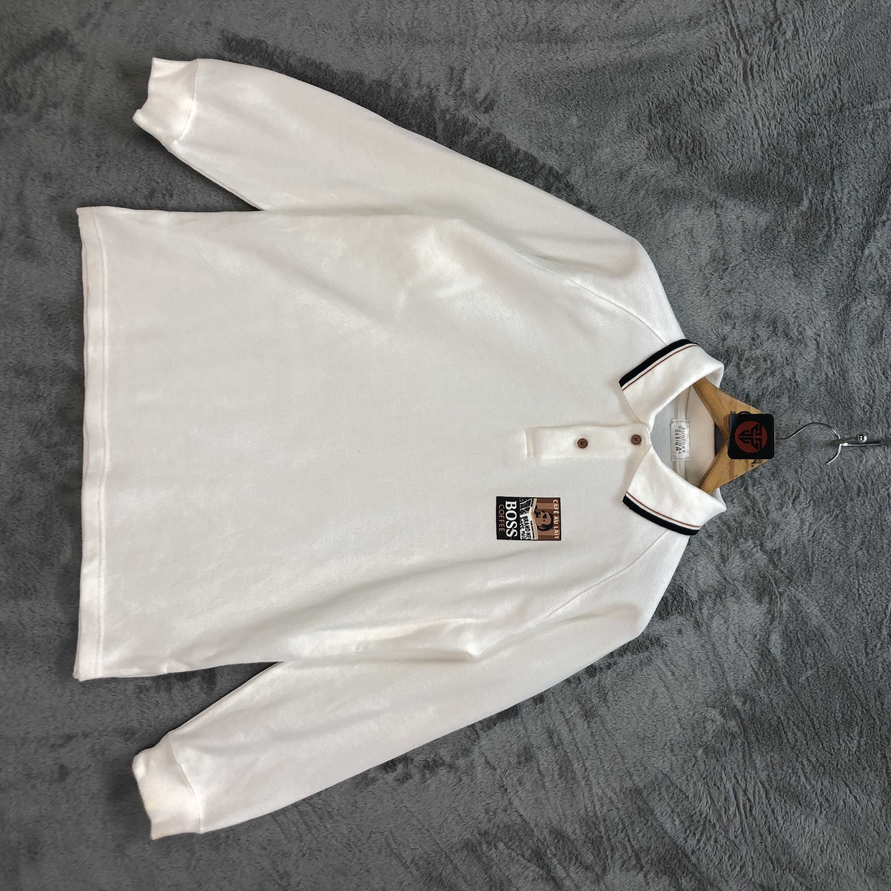 image of Vintage Coffe Boss Long Sleeve Polo Shirt 6414-65 in White, Men's (Size Small)