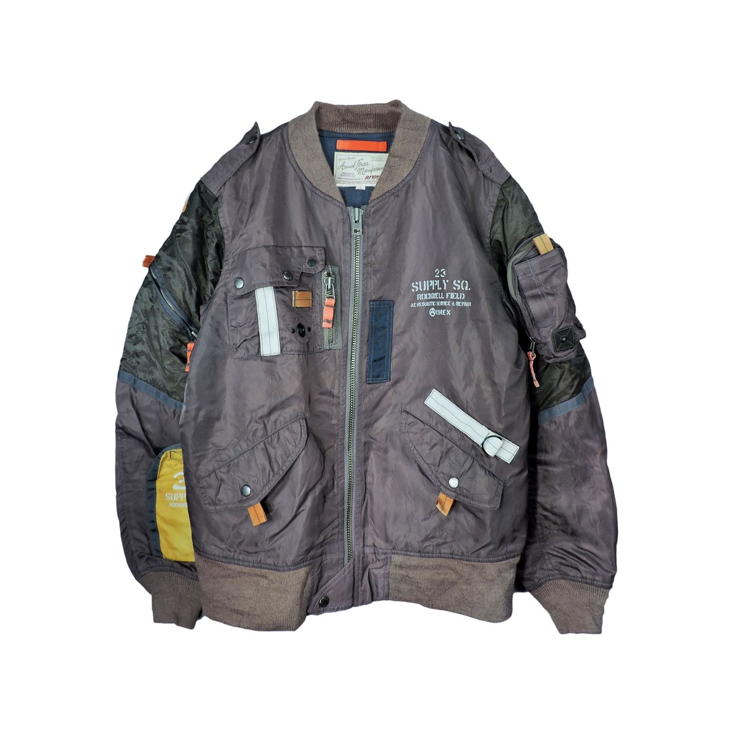 image of Avirex 23 Supply Sq, Ame Div. G75 Flight Bomber Jacket in Brown Purple Green, Men's (Size Large)