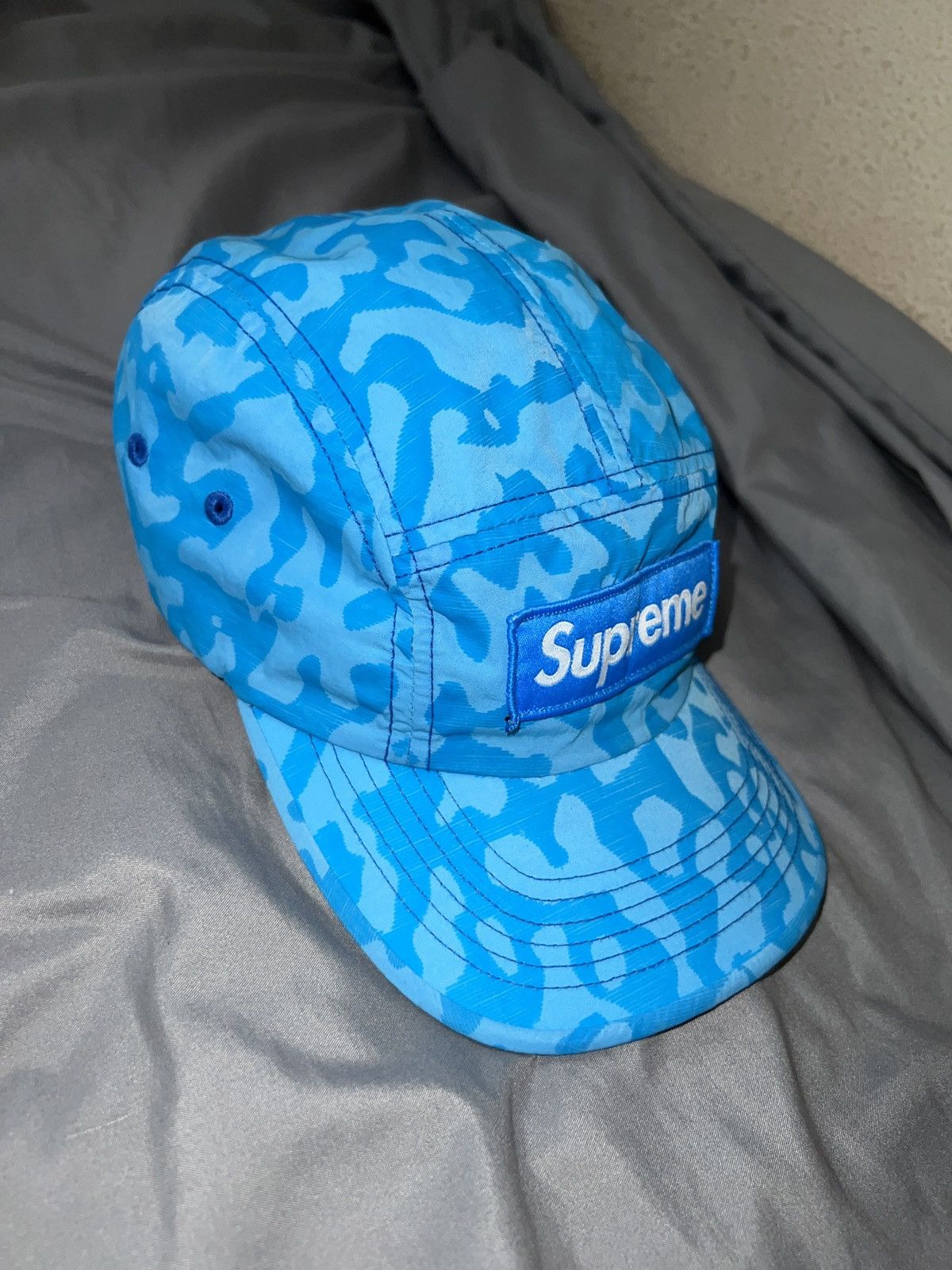 Supreme Overdyed Camo Camp Cap Blue