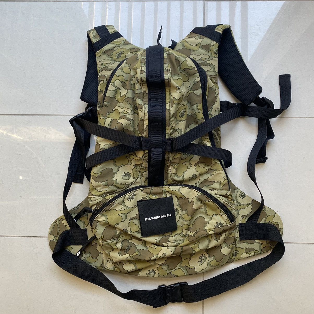 image of '05 Bape x Kaws Cloud Camo Backpack in Green Camo, Men's