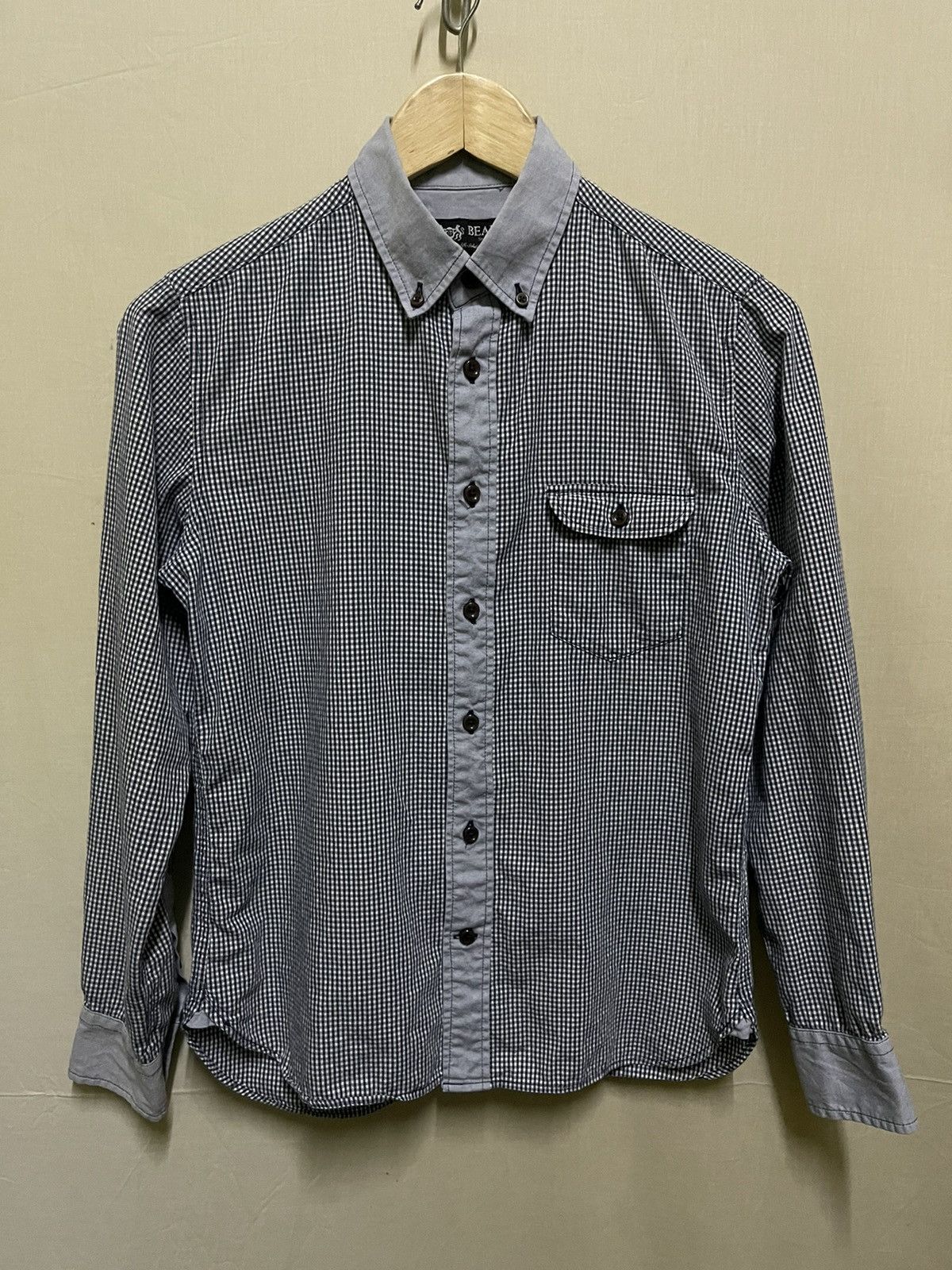 image of Beams Plus Beams Checked Shirt in Blue, Men's (Size Small)