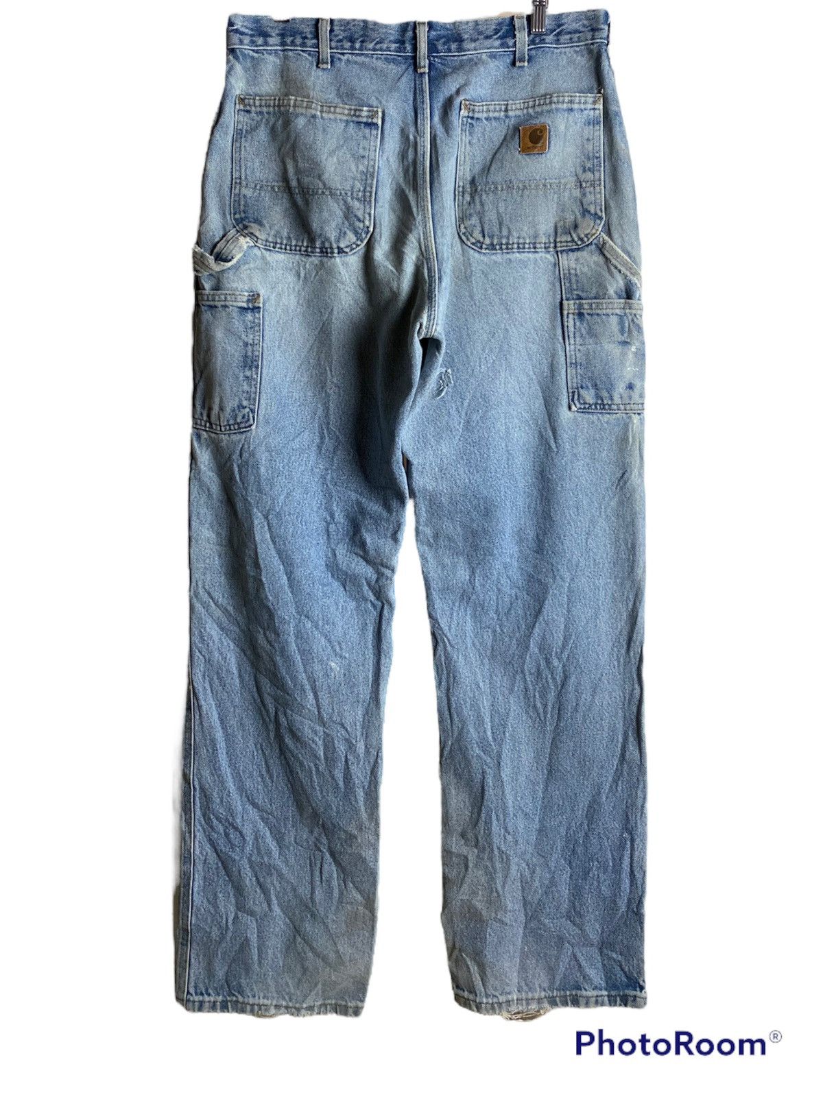 image of Carhartt x Distressed Denim Vintage Distressed Carhatt Carpenter Workwear in Light Blue (Size 34)
