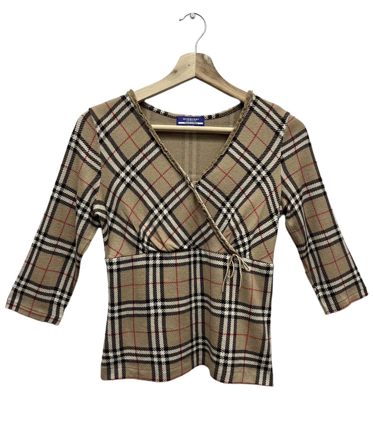 Vtg BURBERRY BLUE LABEL Japan Nova Check Wool-Acrylic Blouse