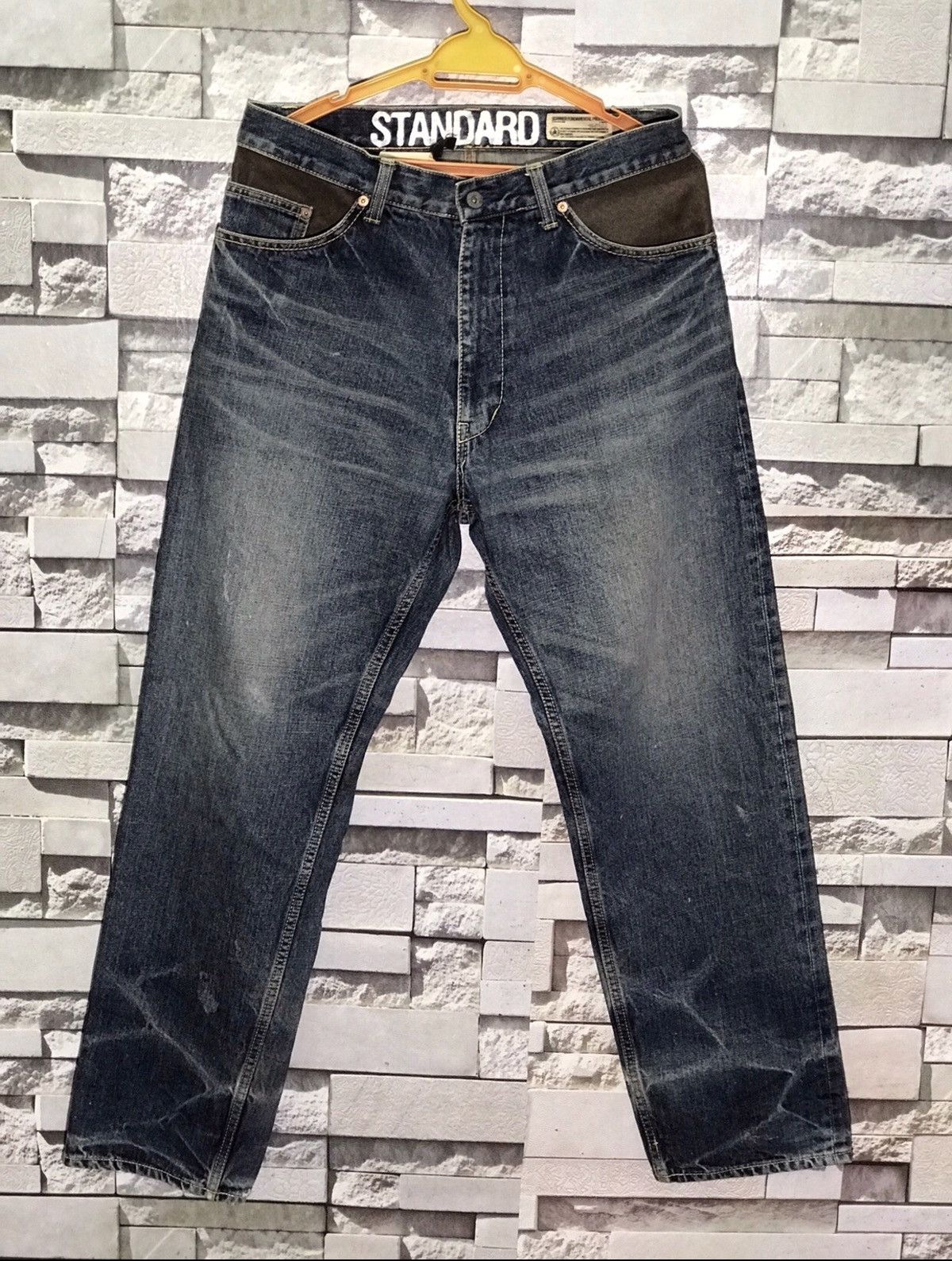 Japanese Brand Made In Japan Standard Leather Patchwork Pocket Denim Jeans Size US 32 / EU 48 - 2 Thumbnail