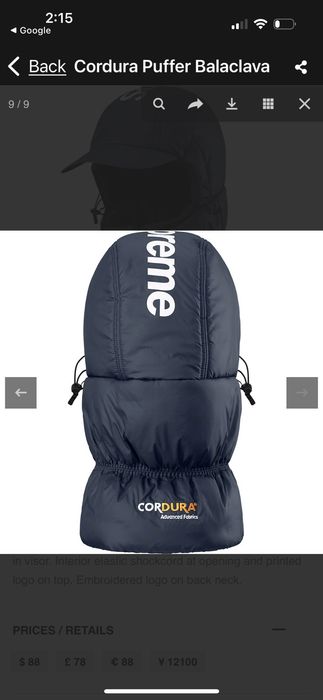 Supreme Supreme Cordura Puffer Balaclava (FW22) Navy | Grailed