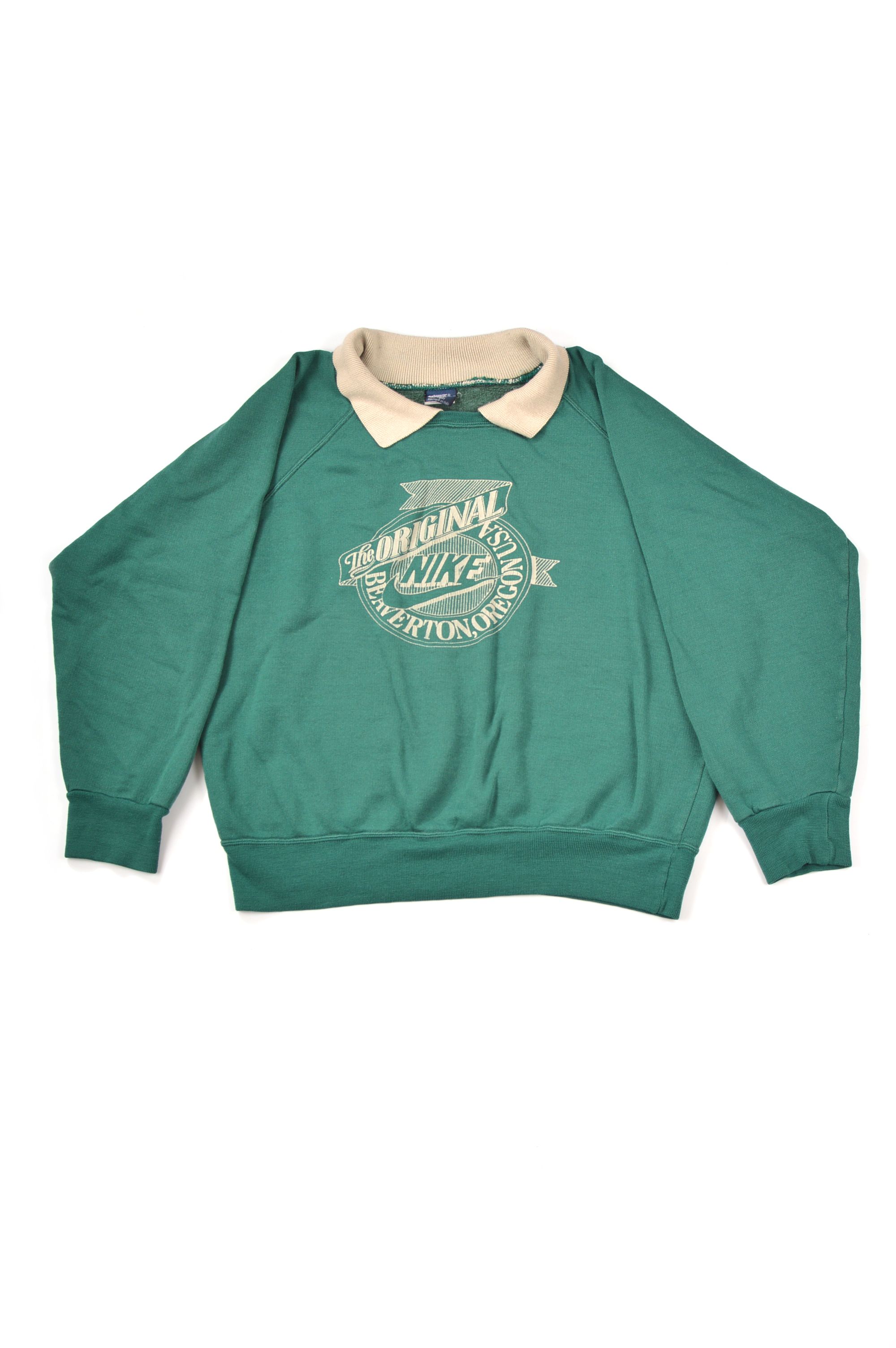 Pre-owned Nike Big Logo Vintage 1970s / 80's Collared Sweatshirt In Green