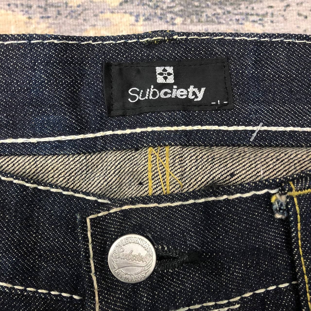 Japanese Brand P14 SUBCIETY SMOKING SKULL LIFE IS SHORTJAPAN SELVEDGE JEANS Size US 35 - 5 Thumbnail