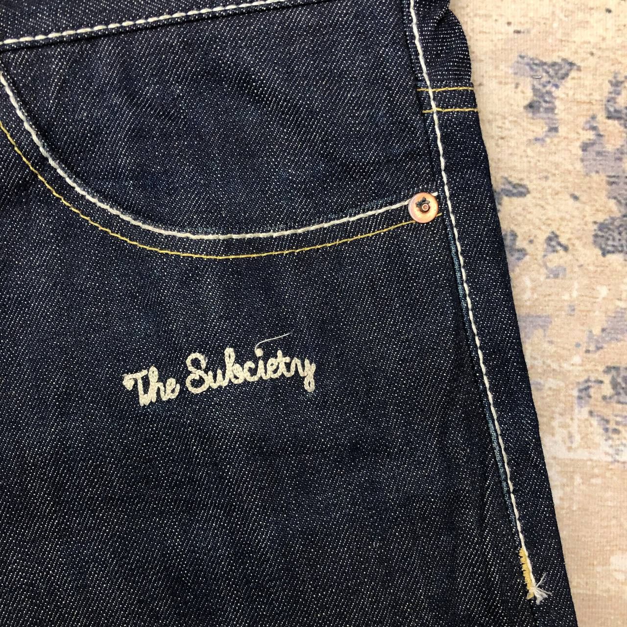 Japanese Brand P14 SUBCIETY SMOKING SKULL LIFE IS SHORTJAPAN SELVEDGE JEANS Size US 35 - 8 Thumbnail