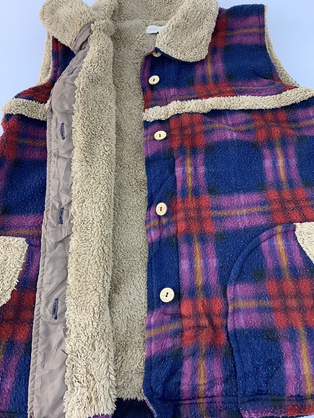 Japanese Brand Poku Poku Fluffy Wool Vest Padded Jacket Checked Tartan Size M / US 6-8 / IT 42-44 - 4 Thumbnail