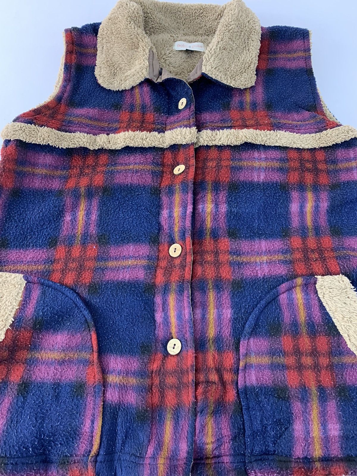 Japanese Brand Poku Poku Fluffy Wool Vest Padded Jacket Checked Tartan Size M / US 6-8 / IT 42-44 - 3 Thumbnail