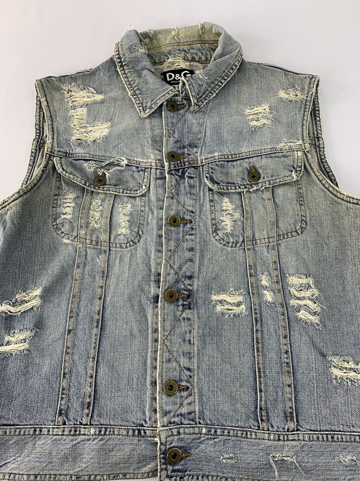 Dolce & Gabbana Rare D&G Distressed Vest Denim Jacket Leather Patch Size M / US 6-8 / IT 42-44 - 4 Thumbnail