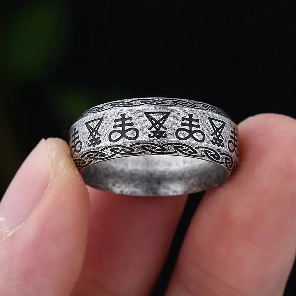 Jewelry Gray Gothic Lucifer Satan Seal Ring Size ONE SIZE - 1 Thumbnail