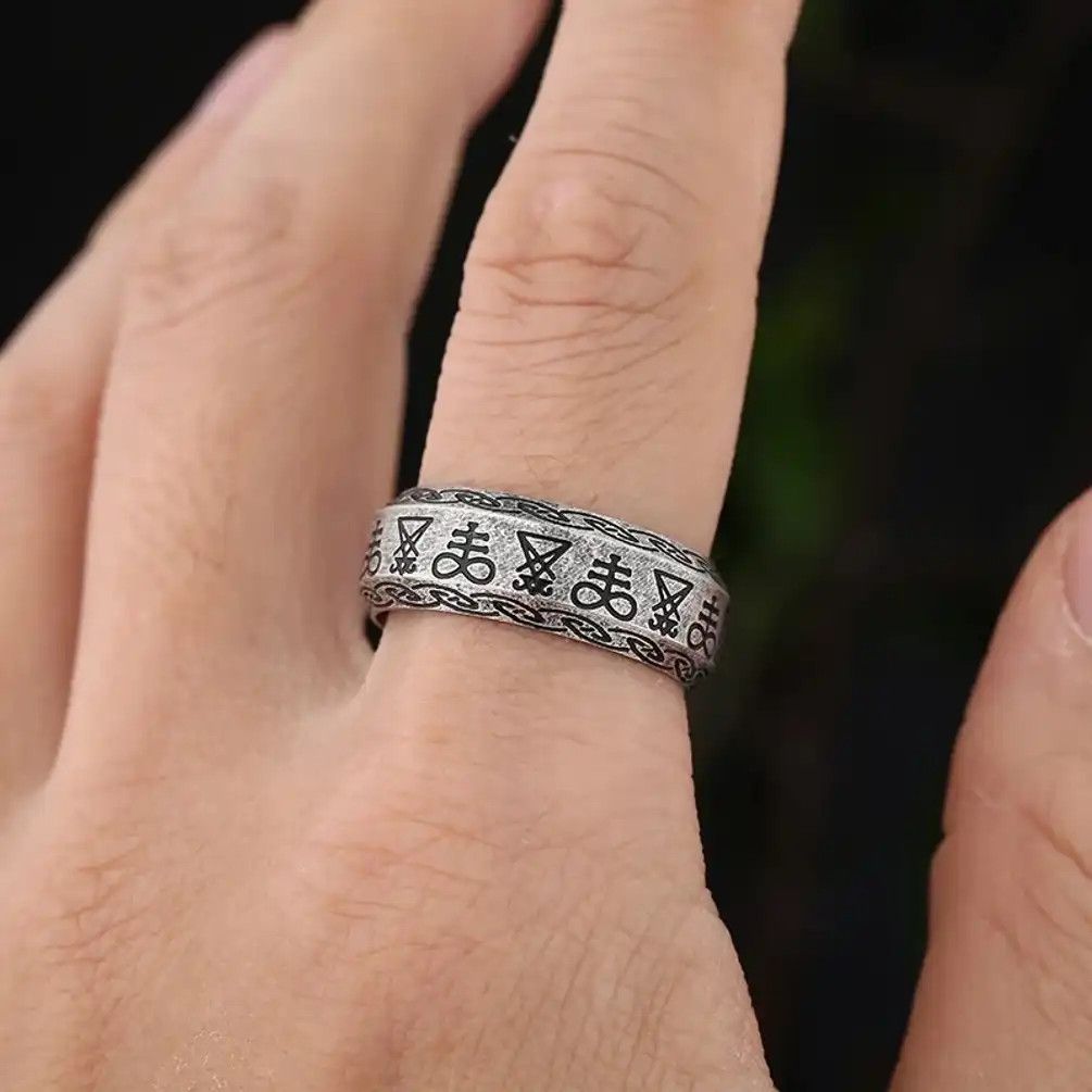 Jewelry Gray Gothic Lucifer Satan Seal Ring Size ONE SIZE - 5 Thumbnail