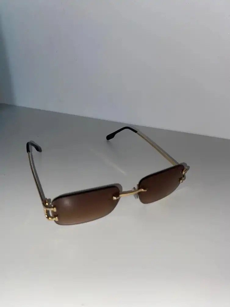Electric Visual Brown Lence Retro Rectangular Rimles Sunglasess Size ONE SIZE - 3 Thumbnail