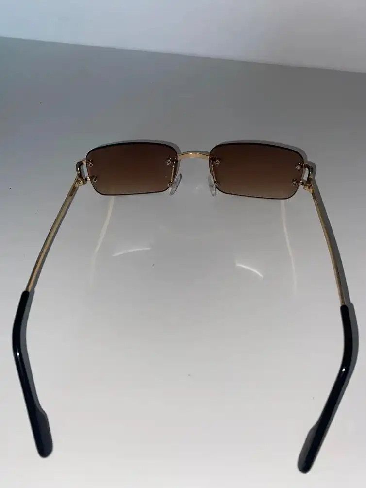 Electric Visual Brown Lence Retro Rectangular Rimles Sunglasess Size ONE SIZE - 6 Thumbnail
