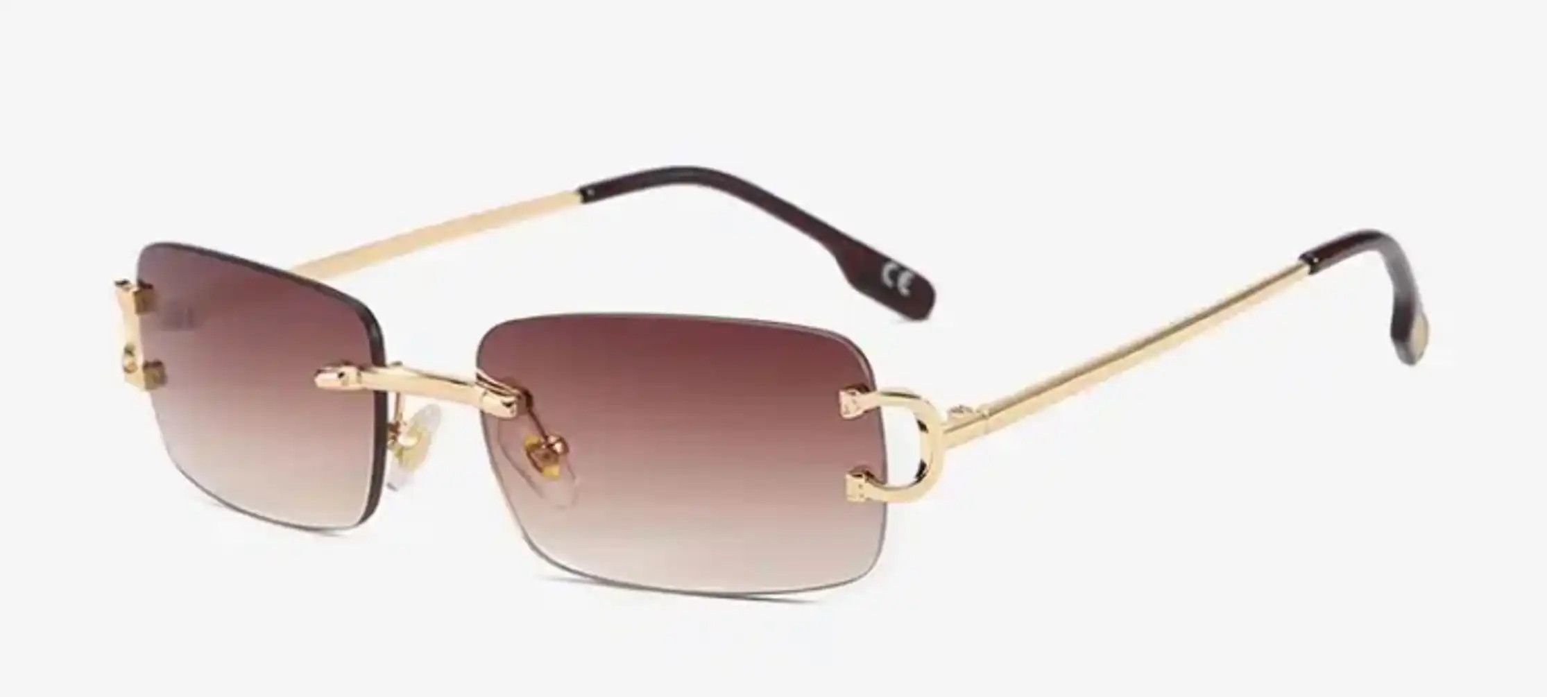 Electric Visual Brown Lence Retro Rectangular Rimles Sunglasess Size ONE SIZE - 2 Thumbnail