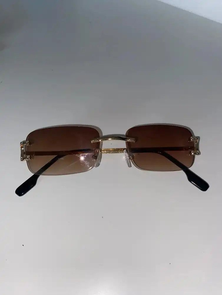Electric Visual Brown Lence Retro Rectangular Rimles Sunglasess Size ONE SIZE - 1 Thumbnail