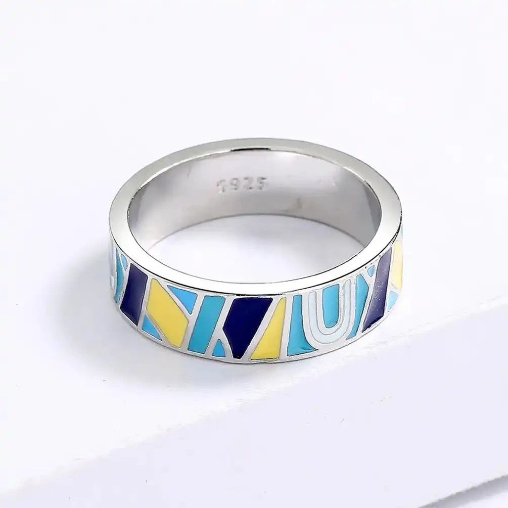Jewelry Blue Enamel Flower Ring Size ONE SIZE - 4 Thumbnail