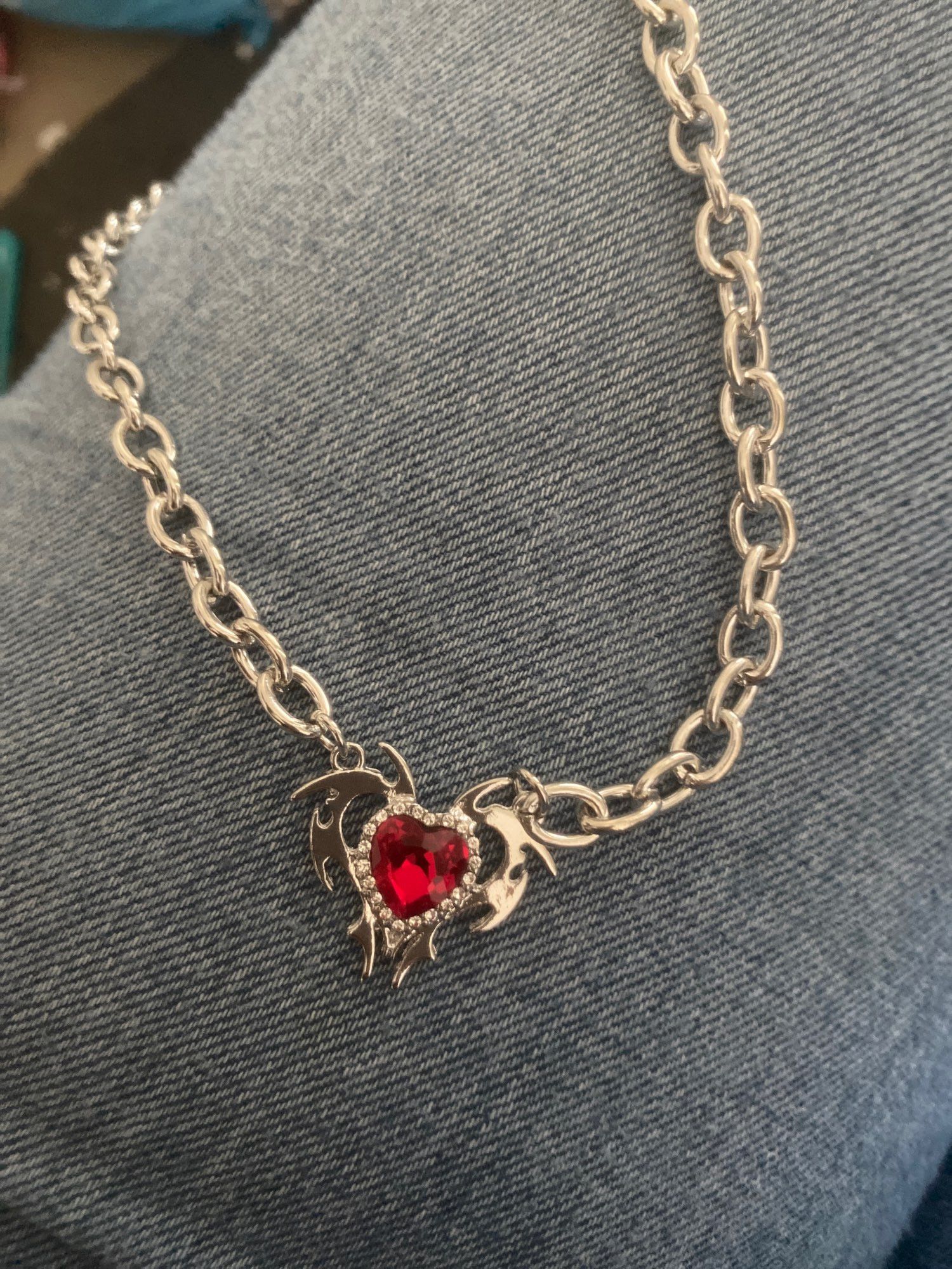 Jewelry Red Zircon Love Pendant Necklace Size ONE SIZE - 3 Thumbnail