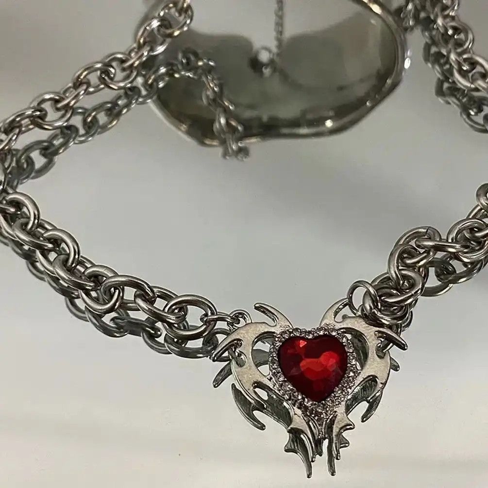 Jewelry Red Zircon Love Pendant Necklace Size ONE SIZE - 5 Thumbnail