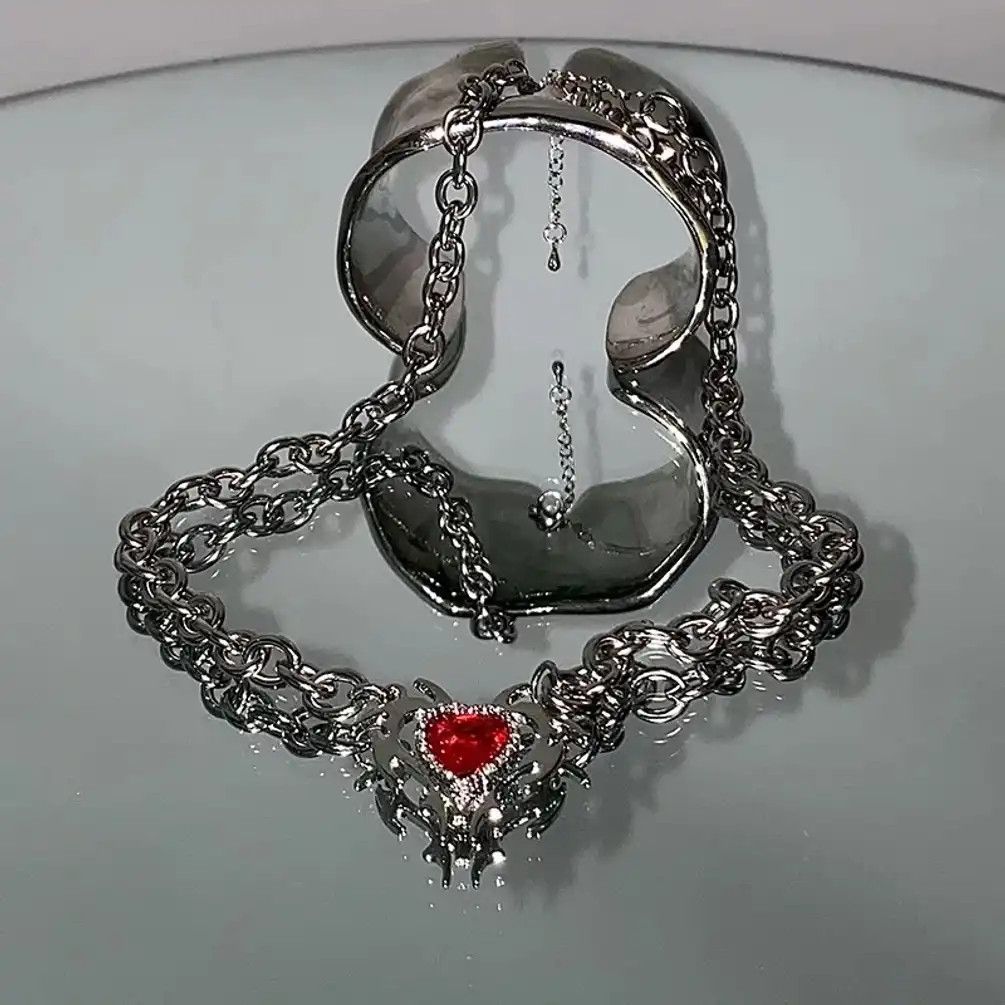 Jewelry Red Zircon Love Pendant Necklace Size ONE SIZE - 4 Thumbnail