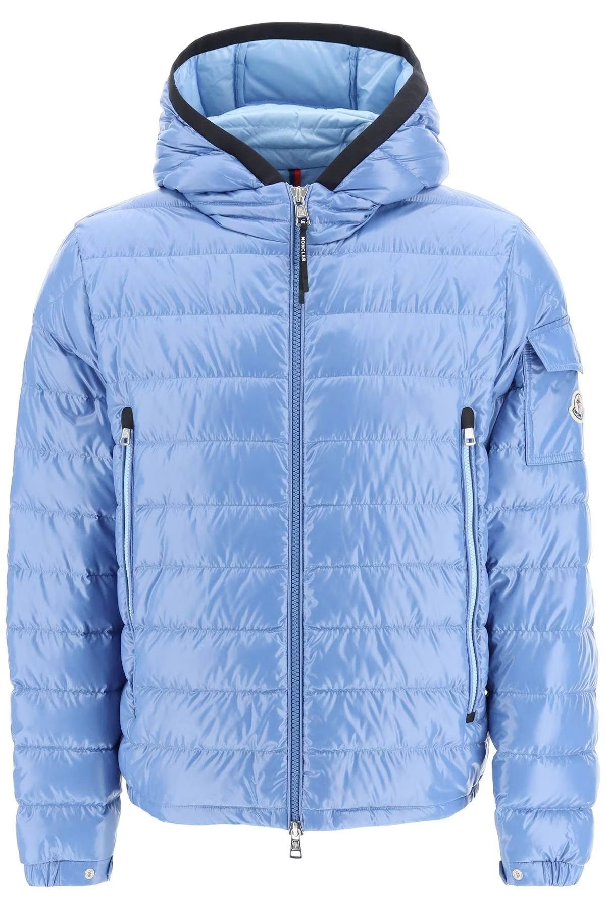 Image of Ss23 Moncler Galion Short Down Jacket in Sky Blue, Men's (Size 2XL)