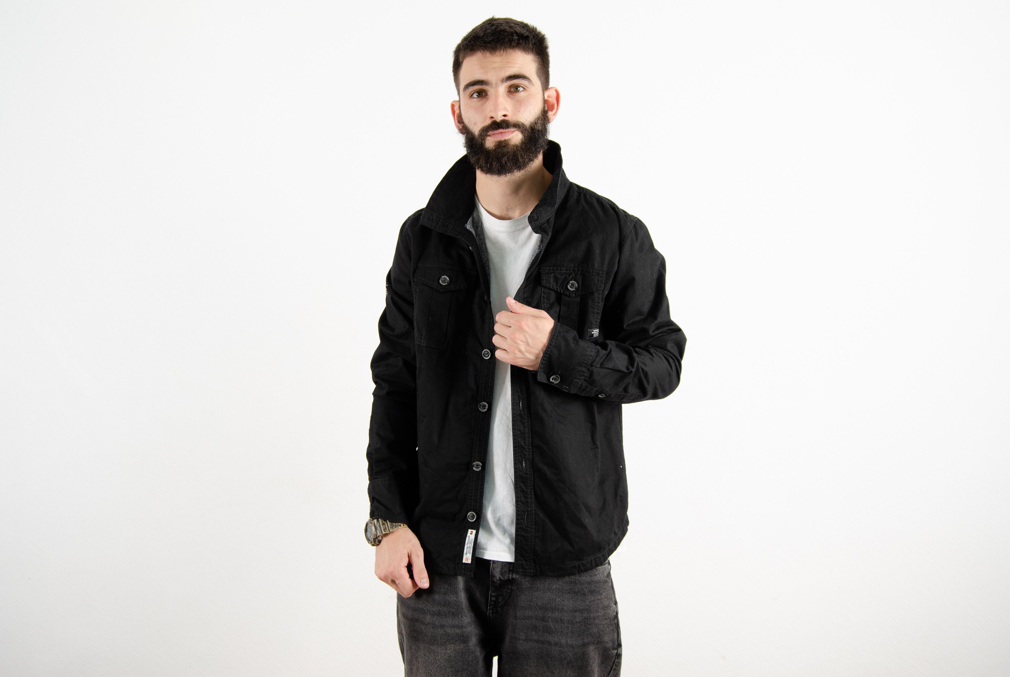 Superdry Black Cotton High Collar Bomber Jacket