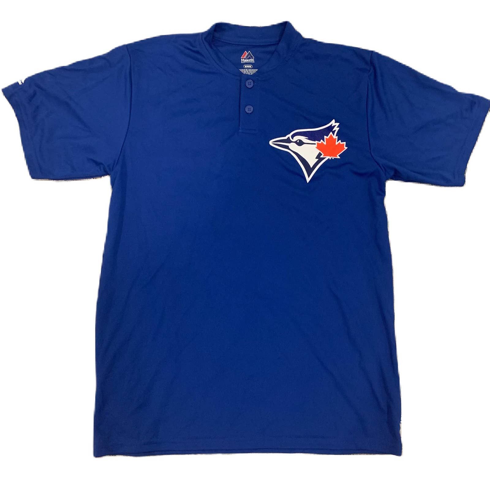 Toronto Blue Jays Black Henley 2 Button T Tee Shirt Mens S Majestic 50/50